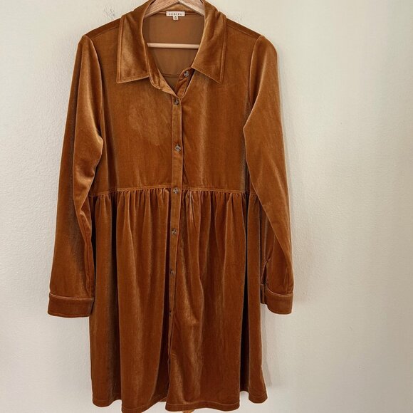 Jodifl Velvet Dress Women SZM Carmel Button Baby Doll Tunic Boho Fairy Cottage - Picture 4 of 10